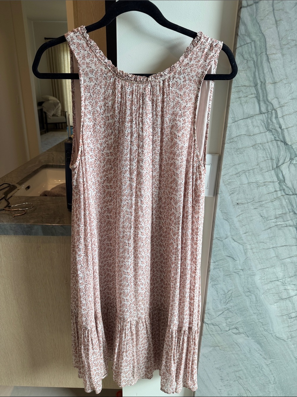 Anthropologie Pink Floral Sleeveless Tiered Midi Dress